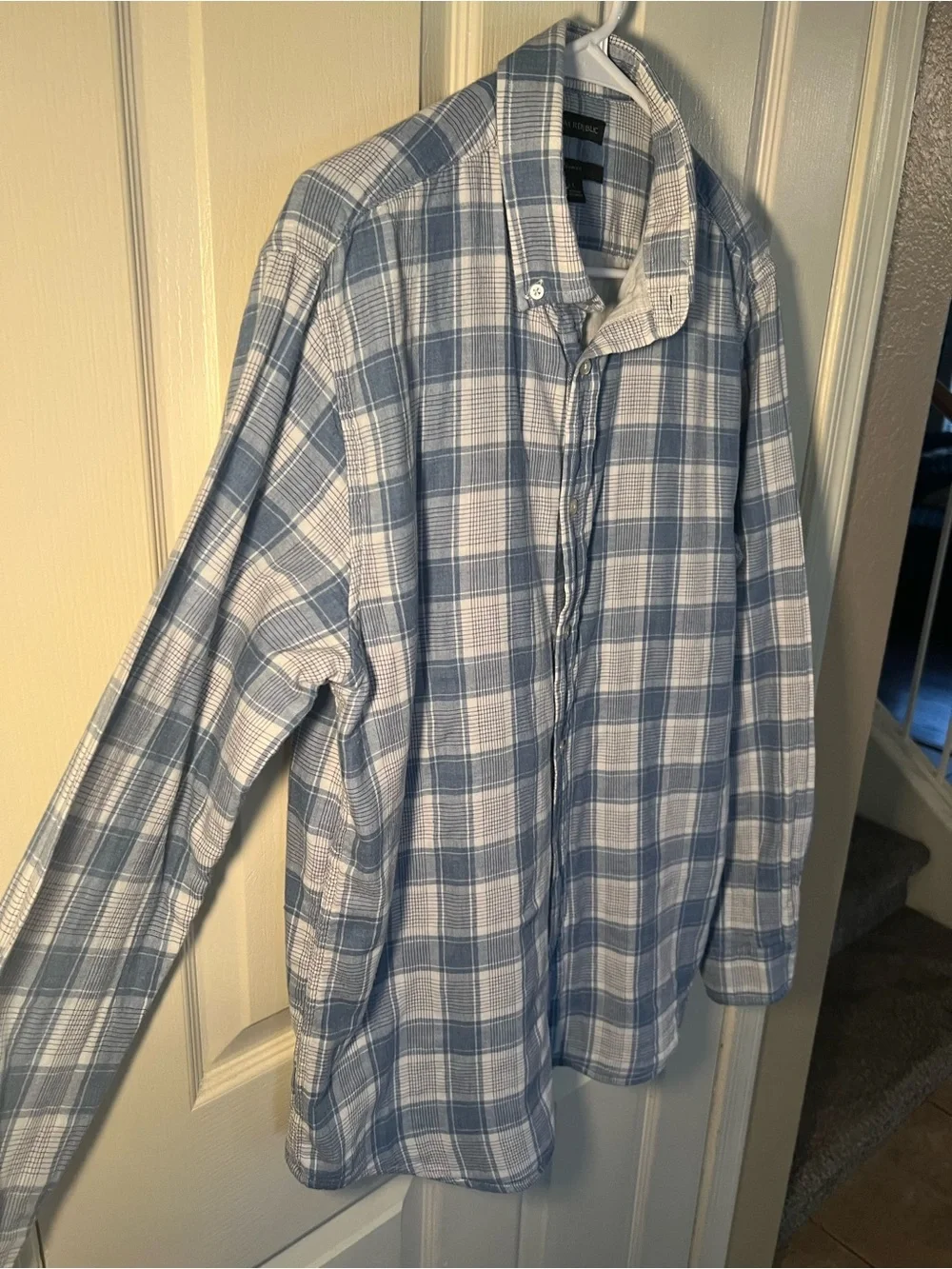 Banana Republic Slim Fit Plaid Button Down Shirt Blue White 100% Cotton